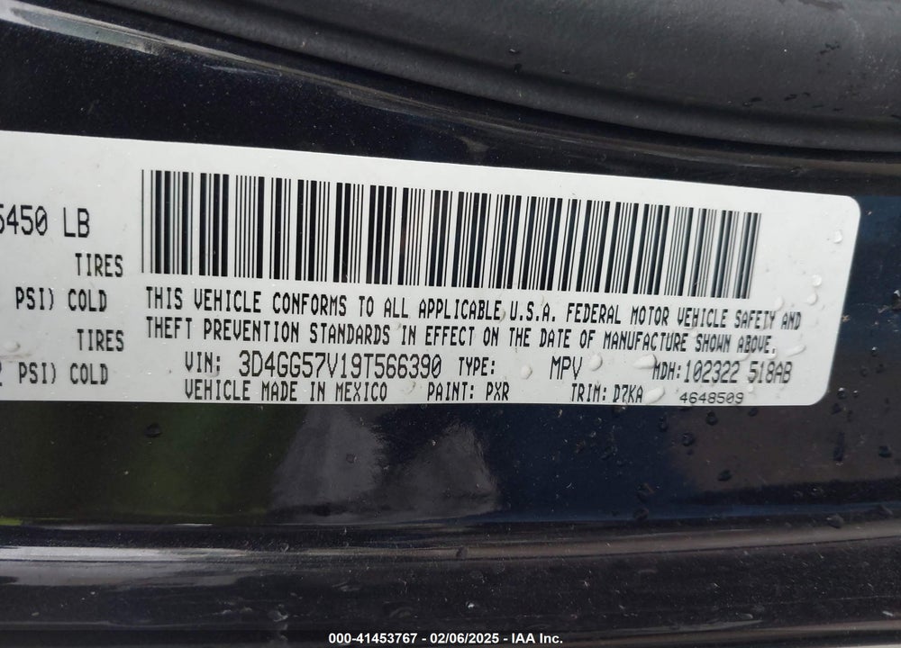 2009 DODGE JOURNEY VIN: 3D4GG57V19T566390