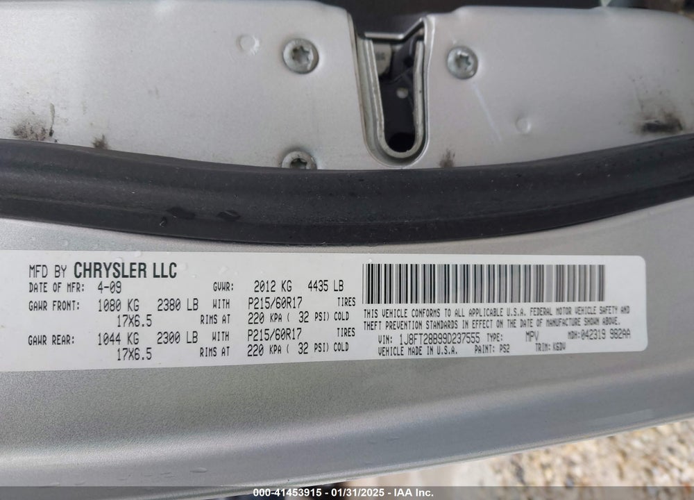 2009 JEEP PATRIOT SPORT VIN: 1J8FT28B99D237555