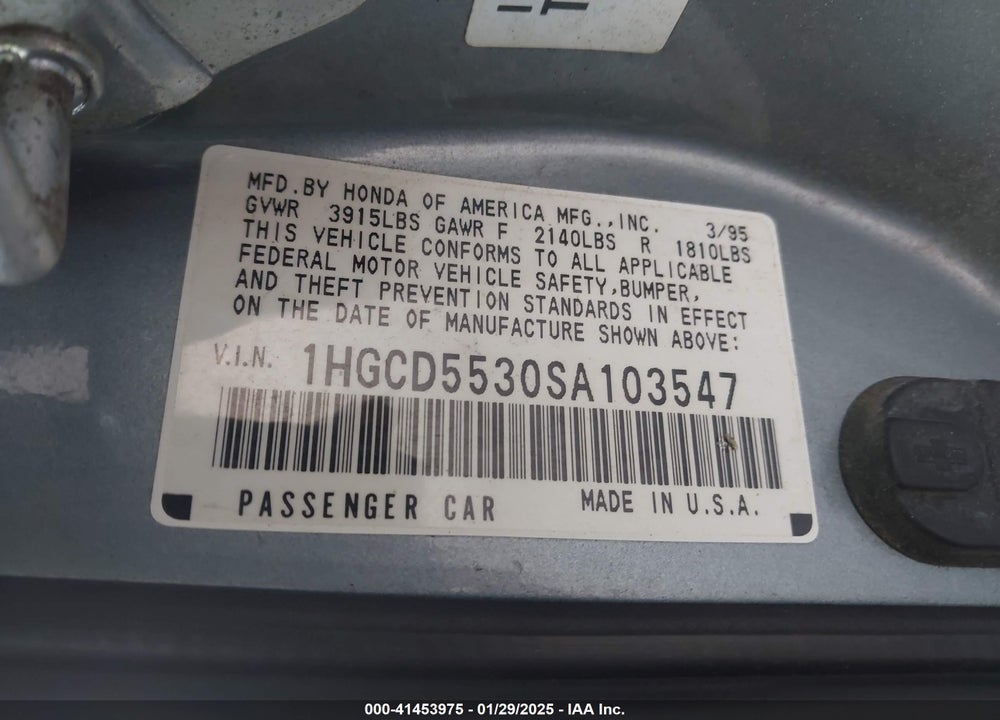 1995 HONDA ACCORD LX/EX VIN: 1HGCD5530SA103547