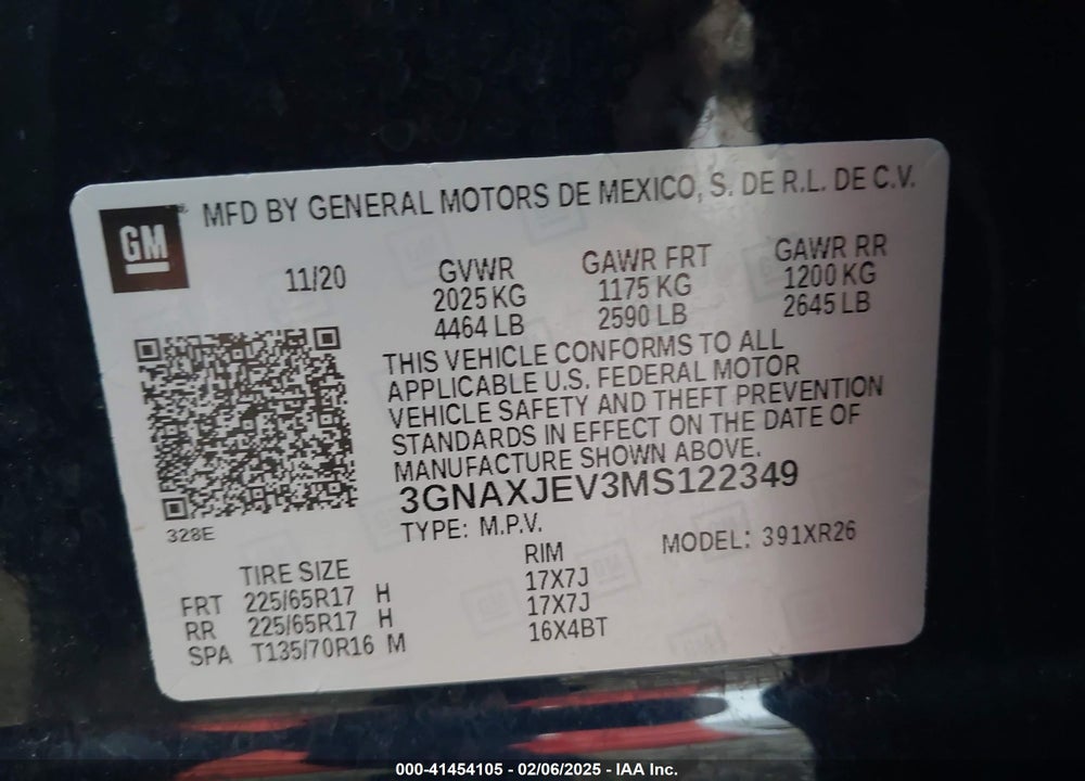 2021 CHEVROLET EQUINOX FWD 2FL VIN: 3GNAXJEV3MS122349