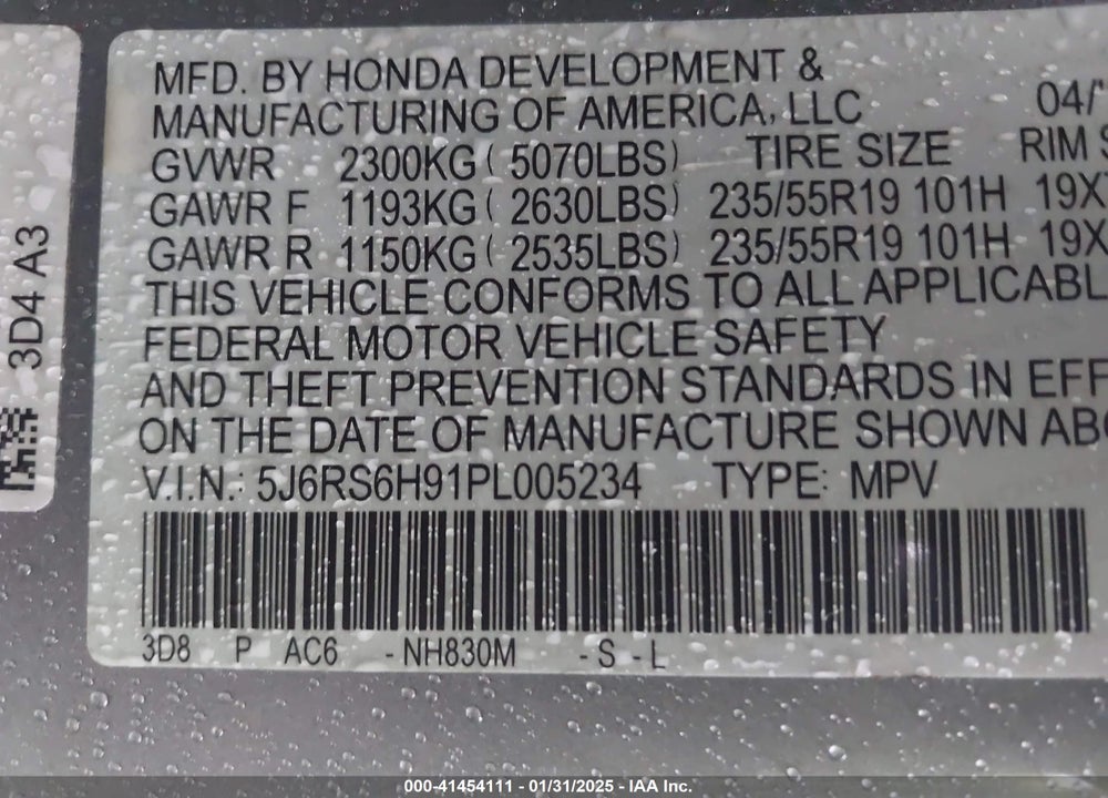 2023 HONDA CR-V HYBRID SPORT TOURING VIN: 5J6RS6H91PL005234