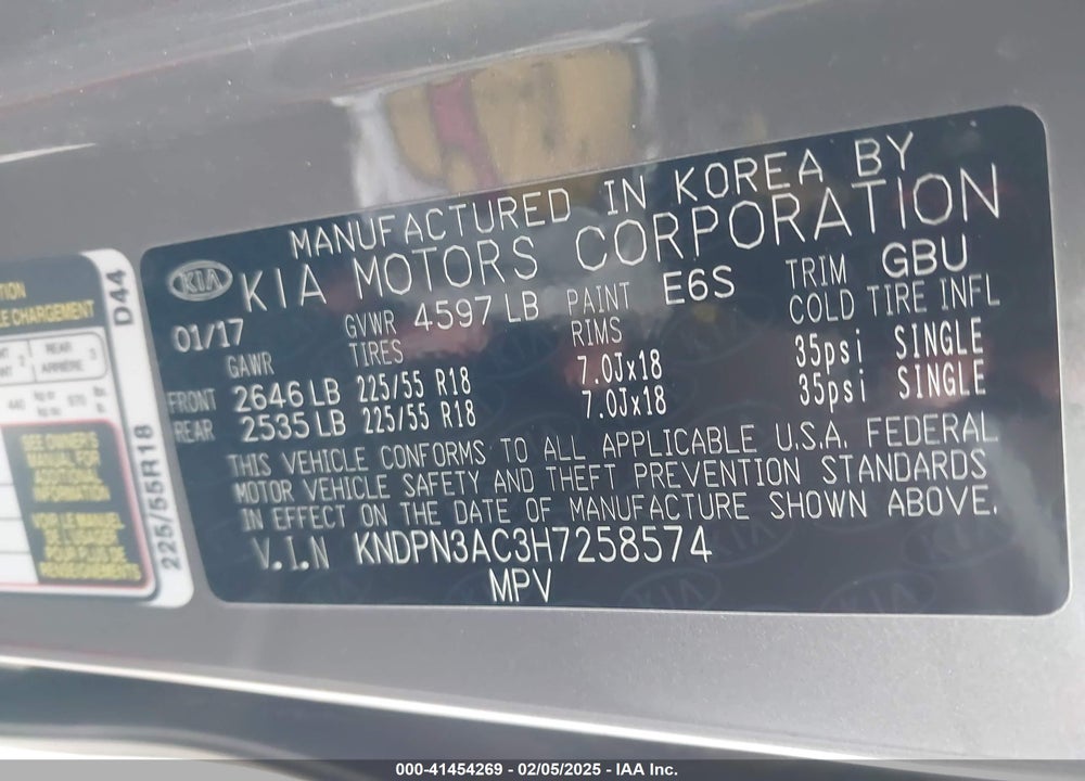 2017 KIA SPORTAGE VIN: KNDPN3AC3H7258574