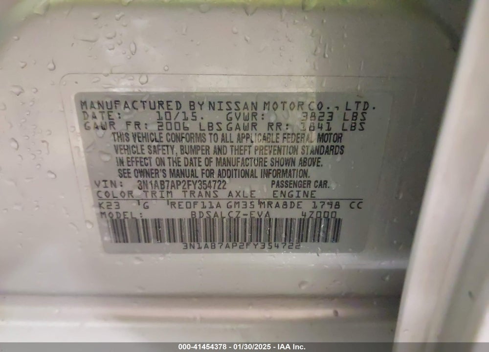 2015 NISSAN SENTRA VIN: 3N1AB7AP2FY354722