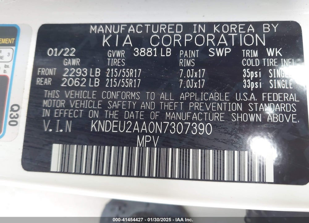 2022 KIA SELTOS S VIN: KNDEU2AA0N7307390