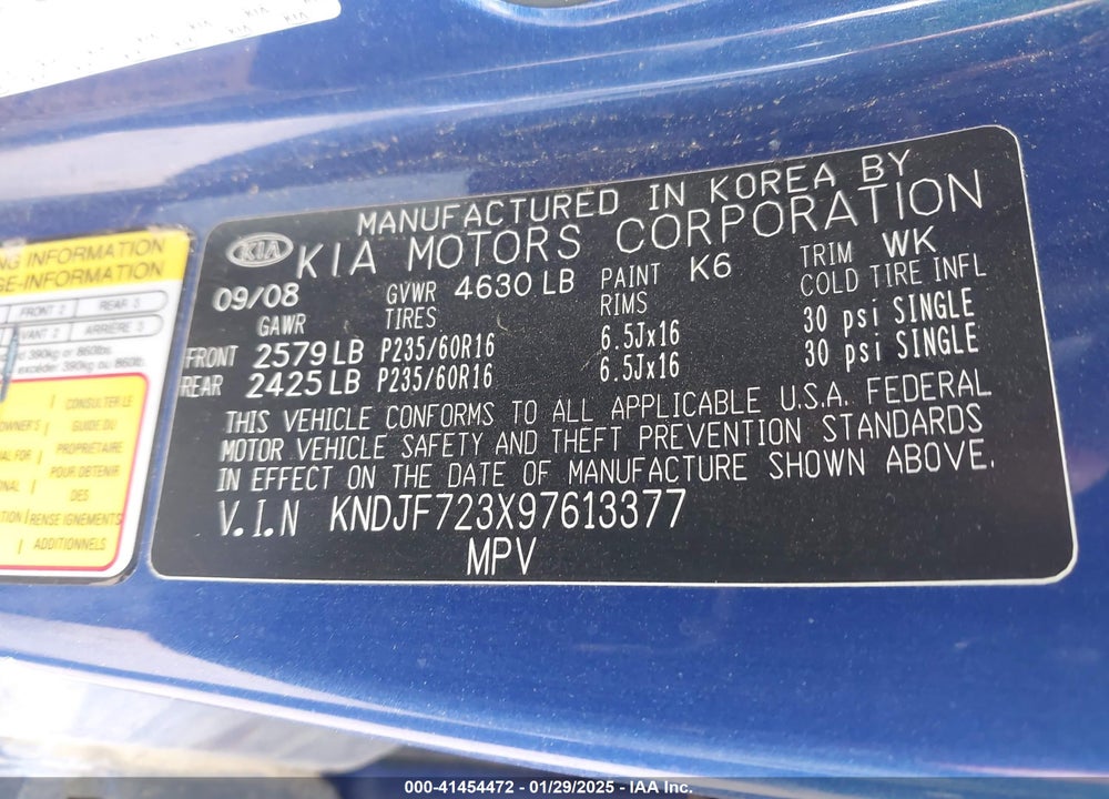 2009 KIA SPORTAGE LX V6 VIN: KNDJF723X97613377