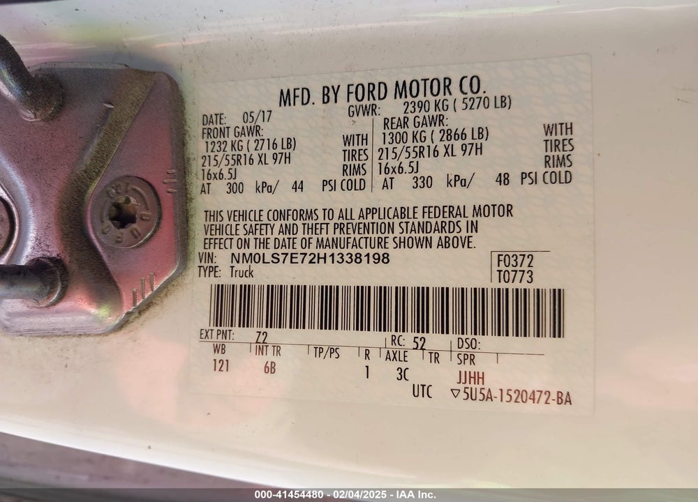 2017 FORD TRANSIT CONNECT VIN: NM0LS7E72H1338198