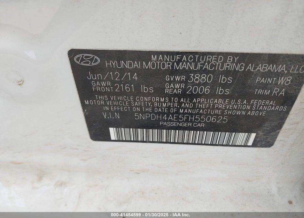 2015 HYUNDAI ELANTRA VIN: 5NPDH4AE5FH550625