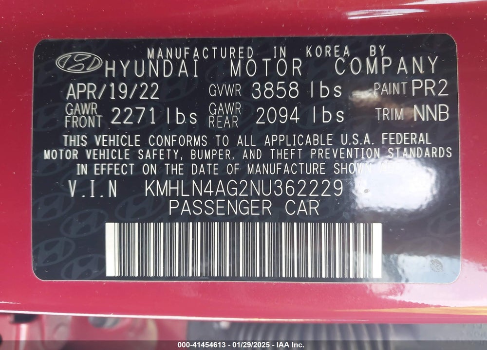 2022 HYUNDAI ELANTRA VIN: KMHLN4AG2NU362229
