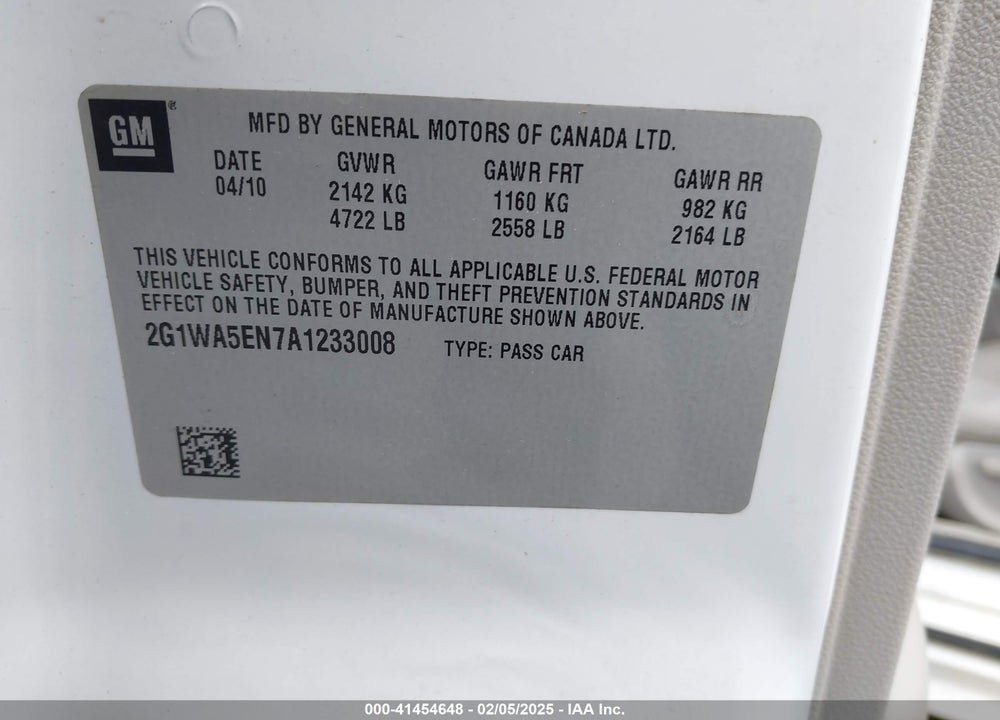 2010 CHEVROLET IMPALA LS VIN: 2G1WA5EN7A1233008