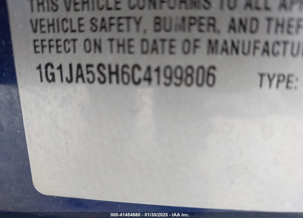 2012 CHEVROLET SONIC VIN: 1G1JA5SH6C4199806