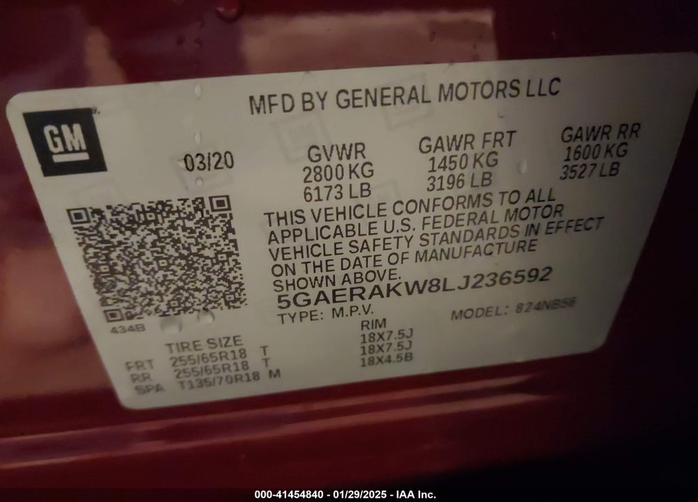 2020 BUICK ENCLAVE FWD PREFERRED VIN: 5GAERAKW8LJ236592