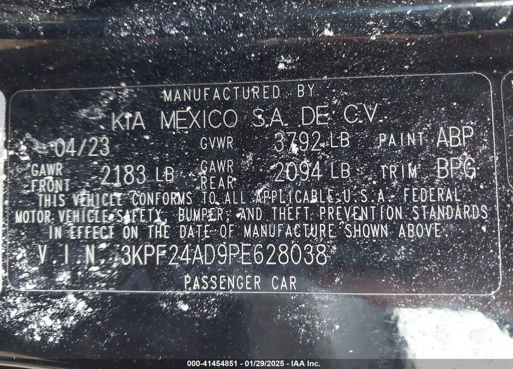 2023 KIA FORTE VIN: 3KPF24AD9PE628038