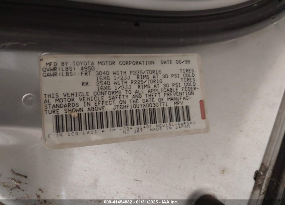 1999 LEXUS RX 300 VIN: JT6HF10U7X0030771