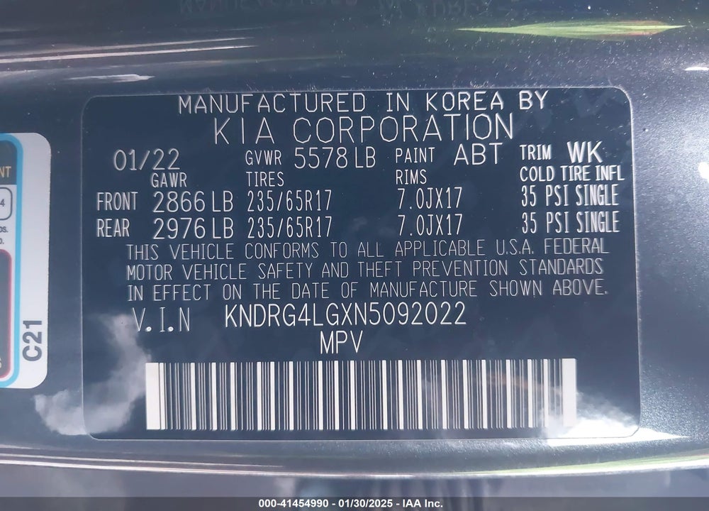 2022 KIA SORENTO HYBRID VIN: KNDRG4LGXN5092022