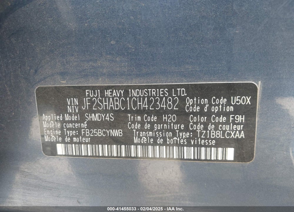 2012 SUBARU FORESTER 2.5X VIN: JF2SHABC1CH423482