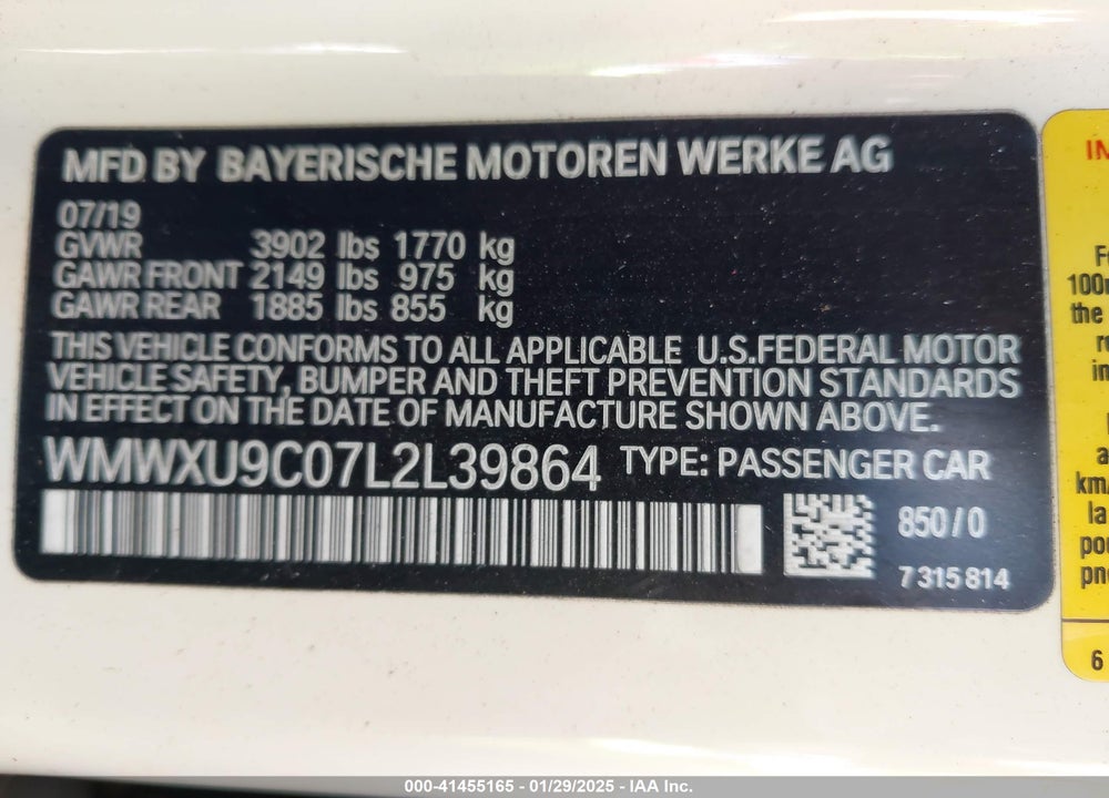 2020 MINI HARDTOP COOPER S VIN: WMWXU9C07L2L39864