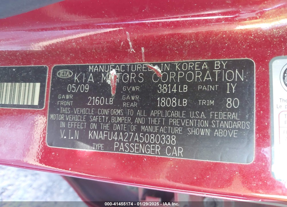 2010 KIA FORTE EX VIN: KNAFU4A27A5080338