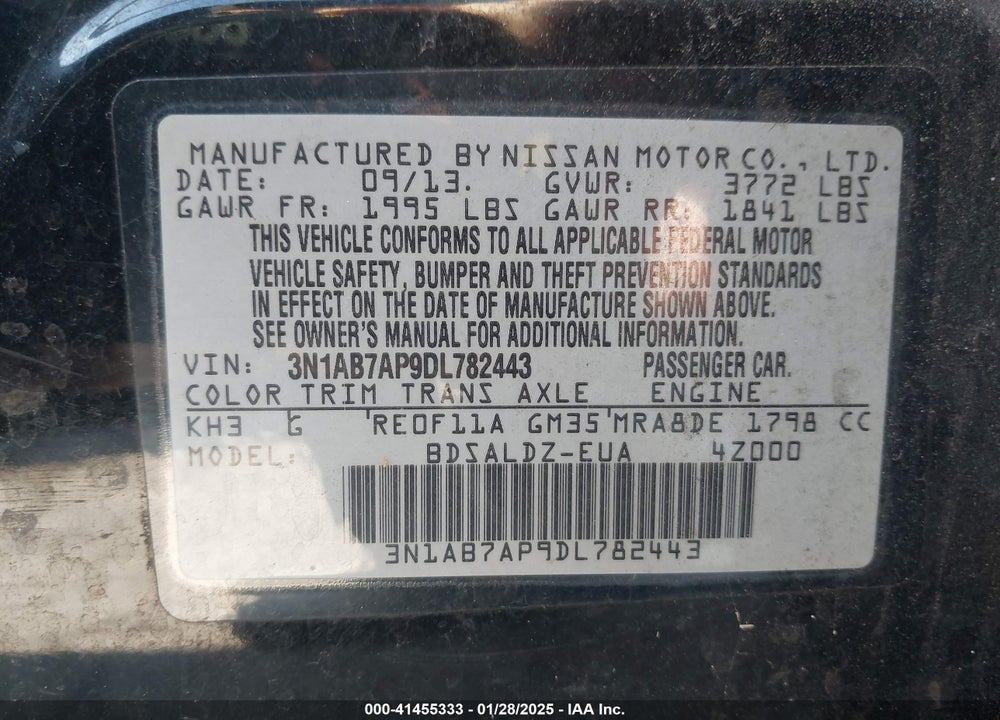 2013 NISSAN SENTRA VIN: 3N1AB7AP9DL782443