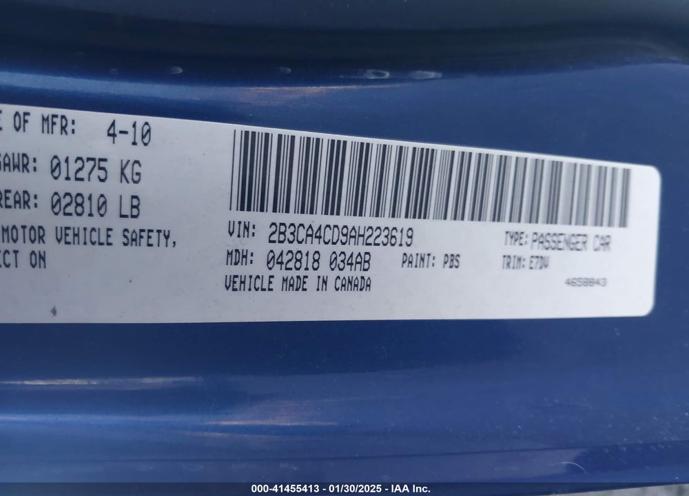 2010 DODGE CHARGER VIN: 2B3CA4CD9AH223619