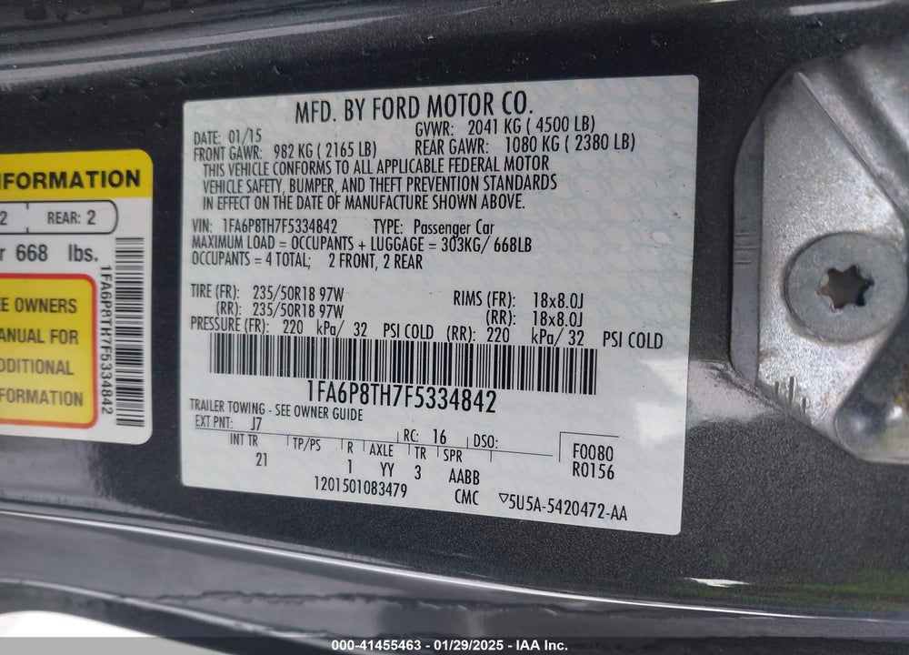 2015 FORD MUSTANG VIN: 1FA6P8TH7F5334842