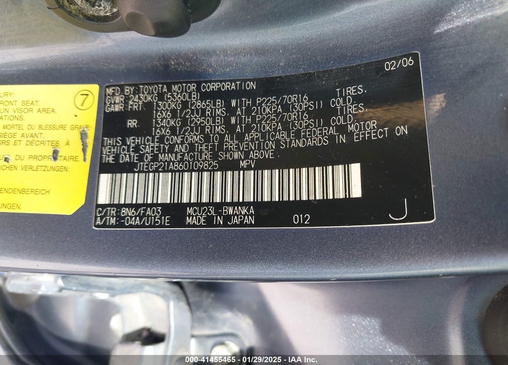 2006 TOYOTA HIGHLANDER V6 VIN: JTEGP21A860109825