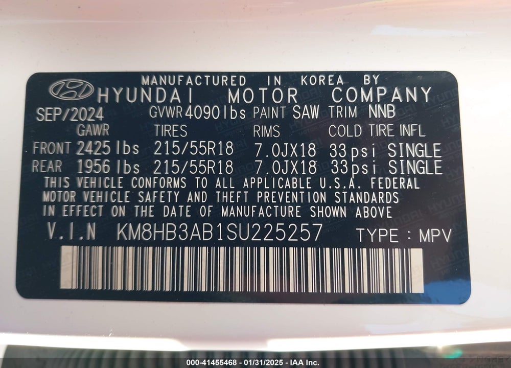 2025 HYUNDAI KONA SEL VIN: KM8HB3AB1SU225257