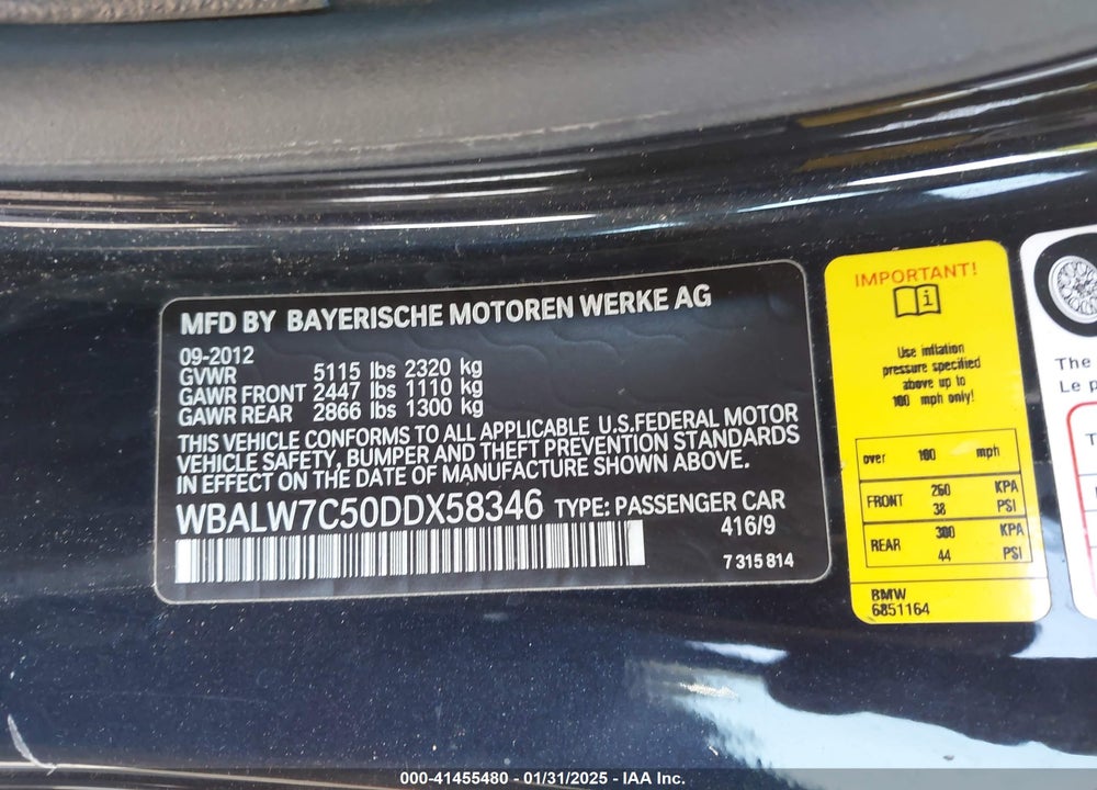 2013 BMW 640 VIN: WBALW7C50DDX58346