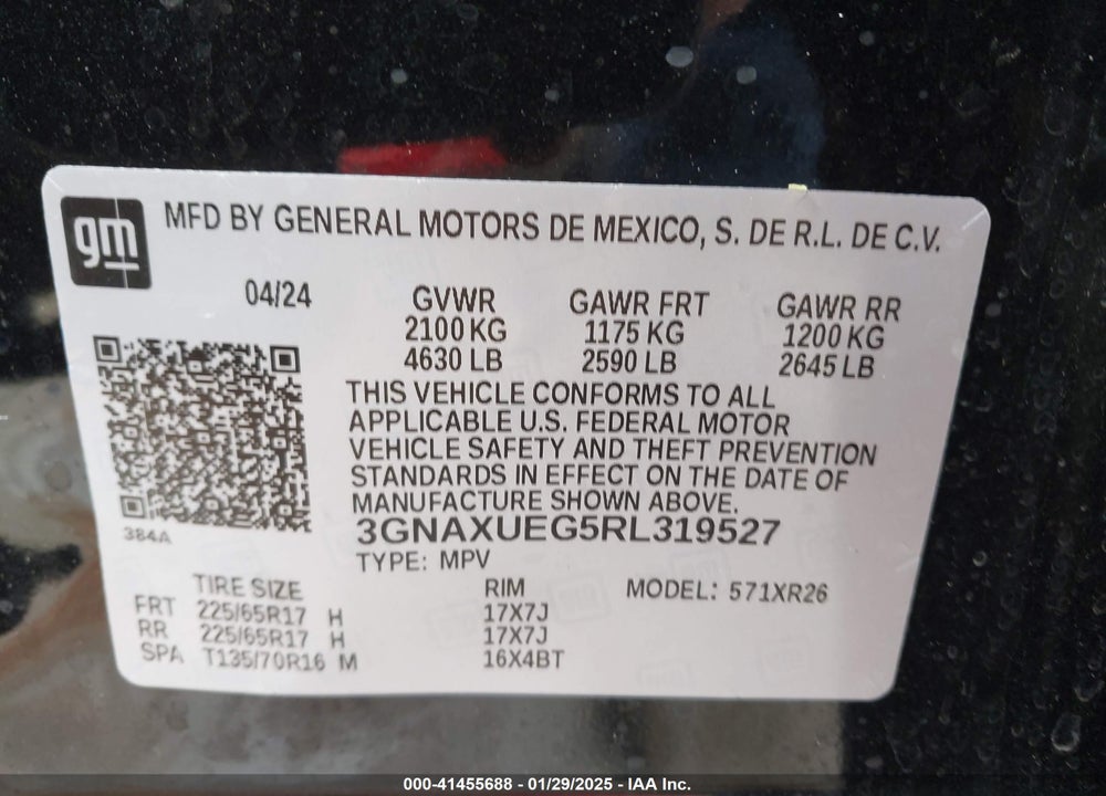2024 CHEVROLET EQUINOX AWD LT VIN: 3GNAXUEG5RL319527