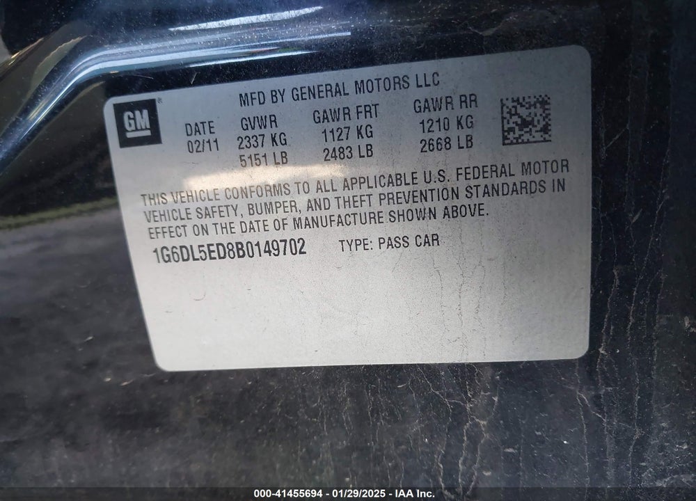 2011 CADILLAC CTS VIN: 1G6DL5ED8B0149702