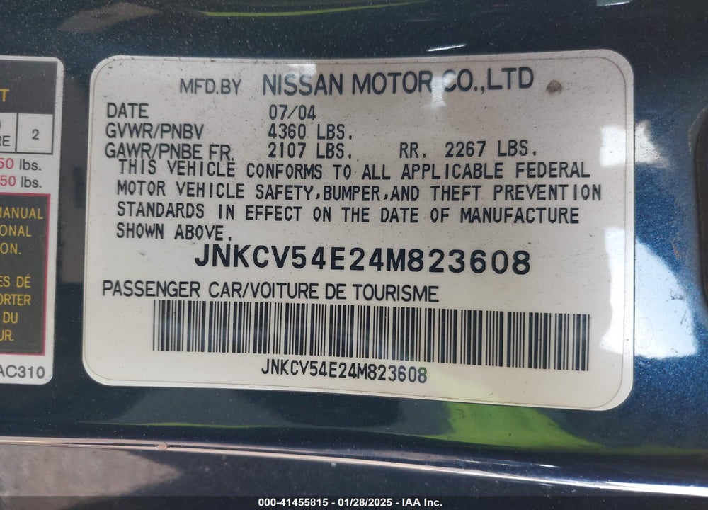 2004 INFINITI G35 VIN: JNKCV54E24M823608