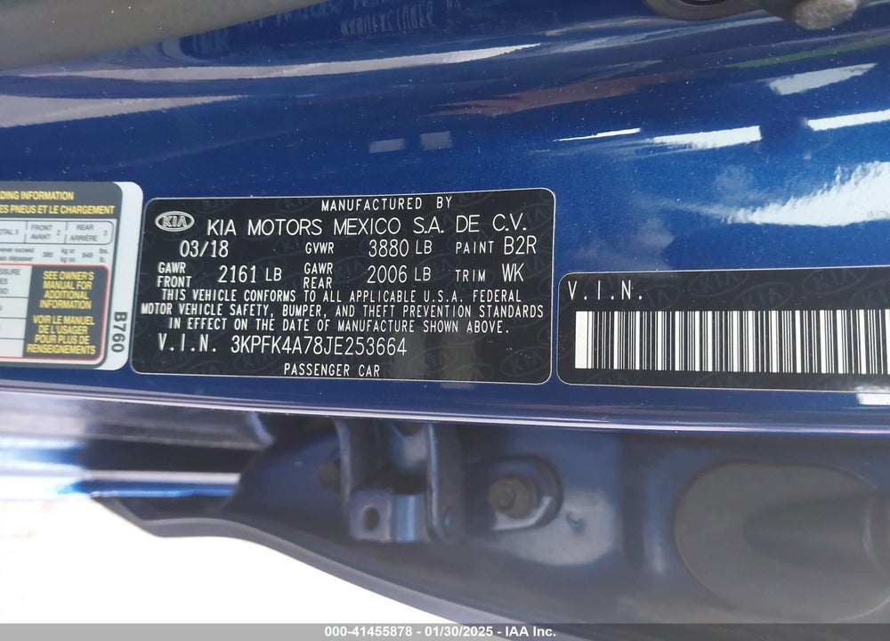 2018 KIA FORTE VIN: 3KPFK4A78JE253664