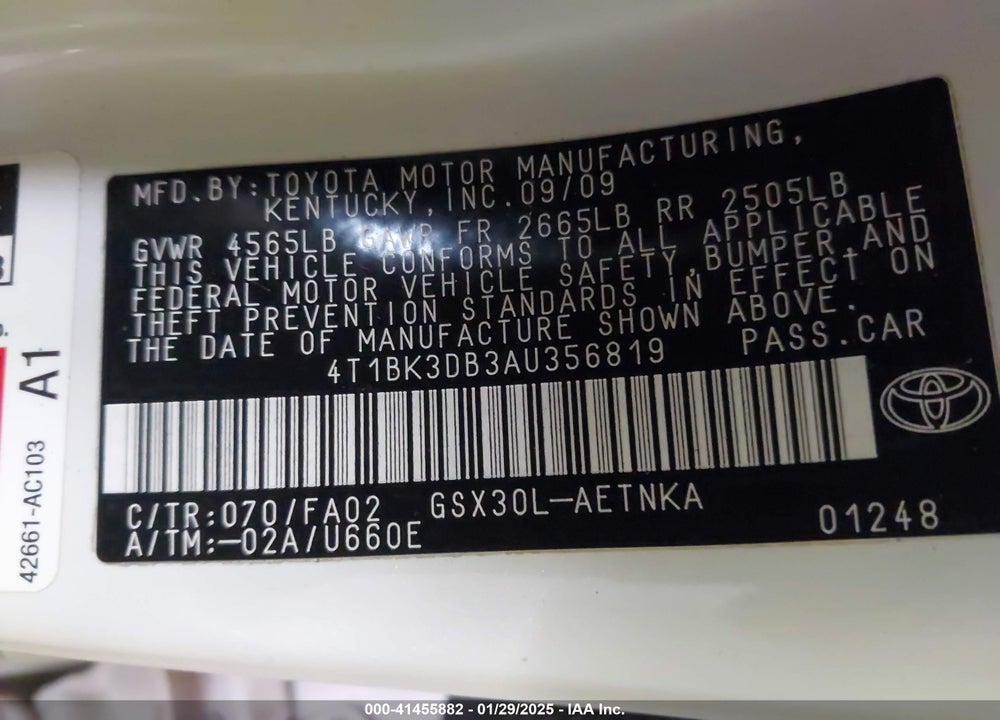 2010 TOYOTA AVALON VIN: 4T1BK3DB3AU356819