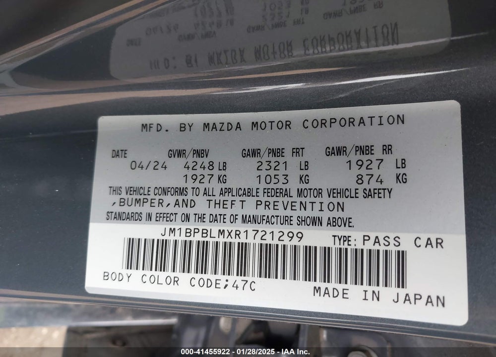 2024 MAZDA MAZDA3 VIN: JM1BPBLMXR1721299