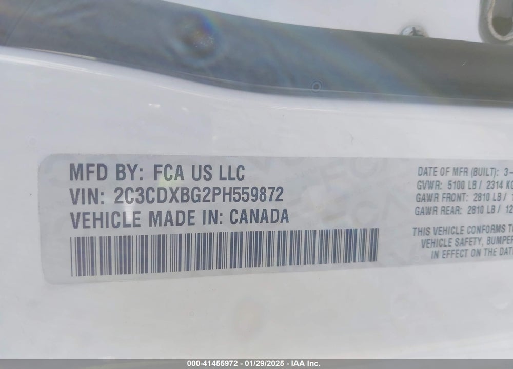 2023 DODGE CHARGER SXT VIN: 2C3CDXBG2PH559872