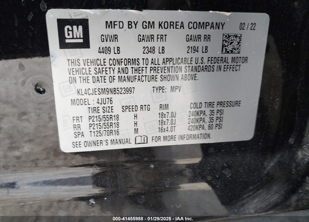 2022 BUICK ENCORE AWD PREFERRED VIN: KL4CJESM9NB523997