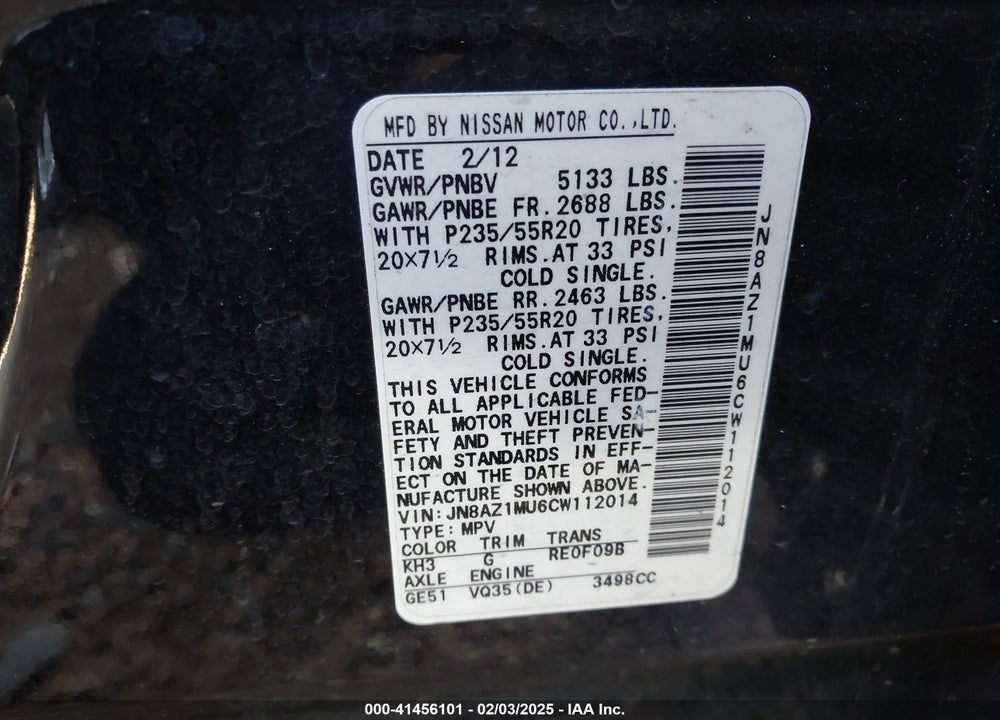 2012 NISSAN MURANO VIN: JN8AZ1MU6CW112014