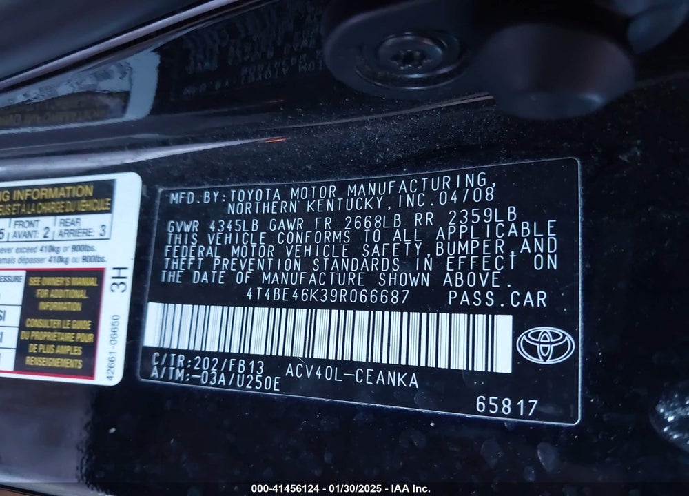 2009 TOYOTA CAMRY LE VIN: 4T4BE46K39R066687