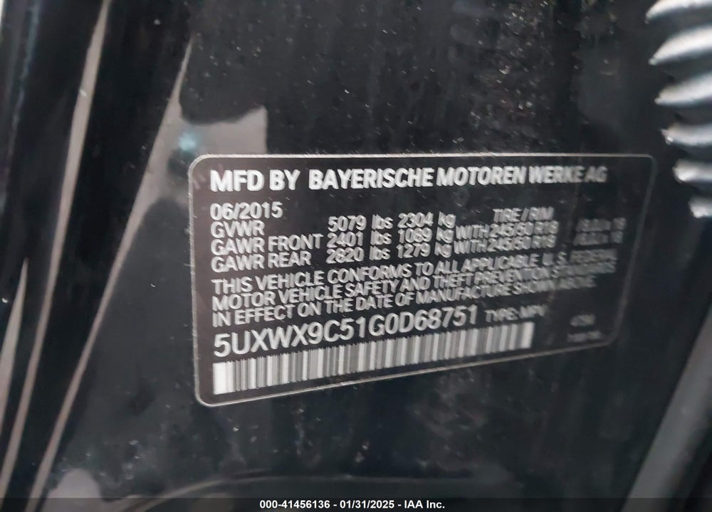 2016 BMW X3 XDRIVE28I VIN: 5UXWX9C51G0D68751
