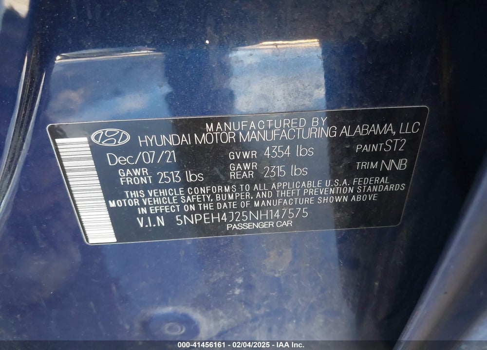 2022 HYUNDAI SONATA VIN: 5NPEH4J25NH147575