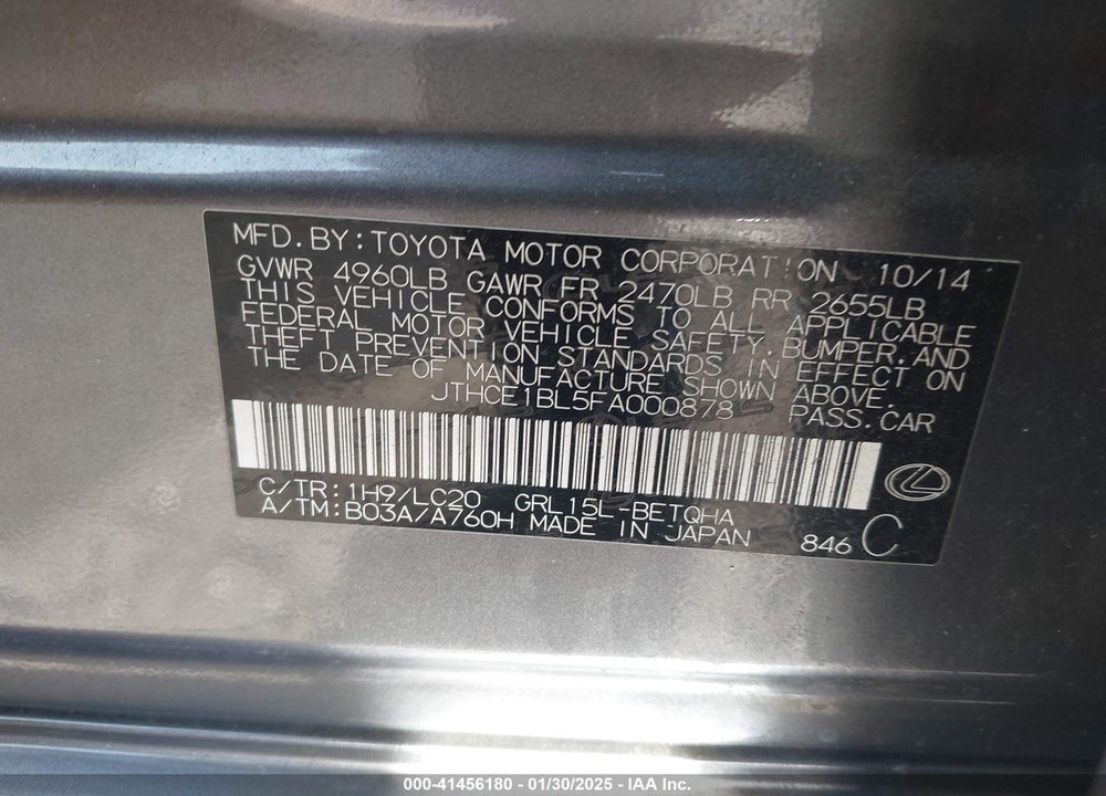 2015 LEXUS GS 350 VIN: JTHCE1BL5FA000878