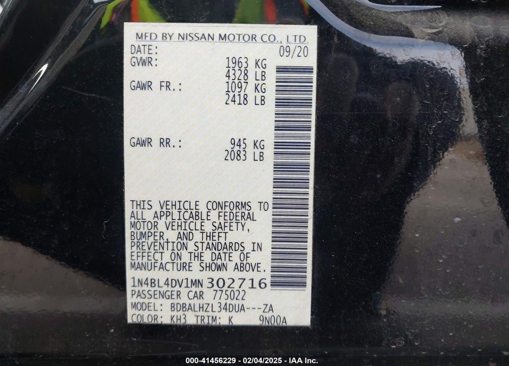 2021 NISSAN ALTIMA VIN: 1N4BL4DV1MN302716