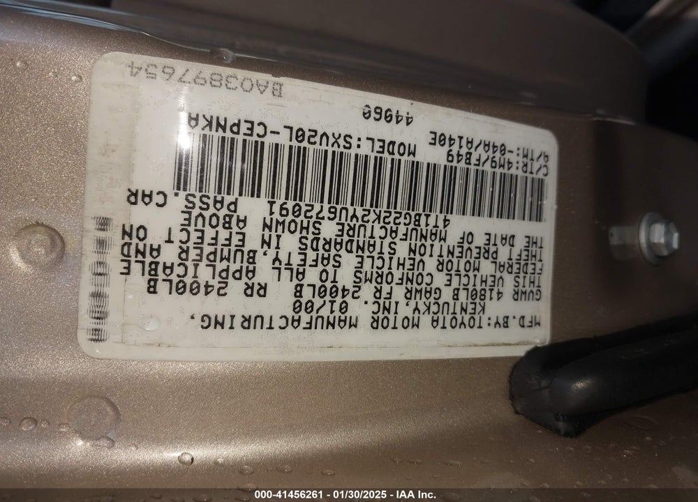 2000 TOYOTA CAMRY VIN: 4T1BG22K2YU672091