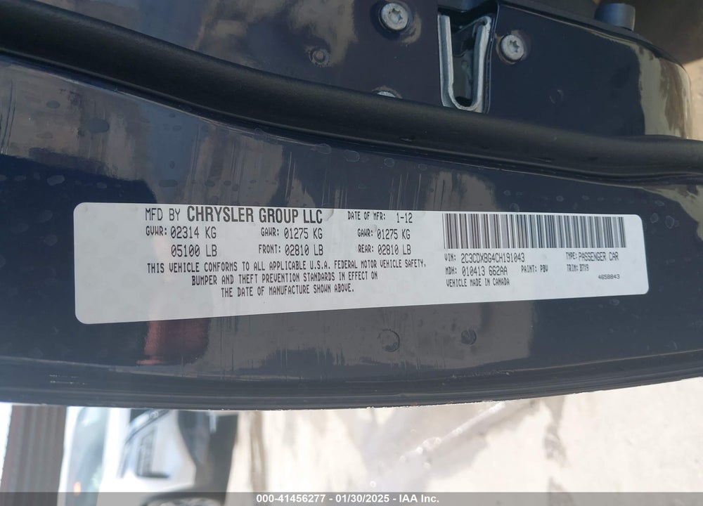 2012 DODGE CHARGER SE VIN: 2C3CDXBG4CH191043