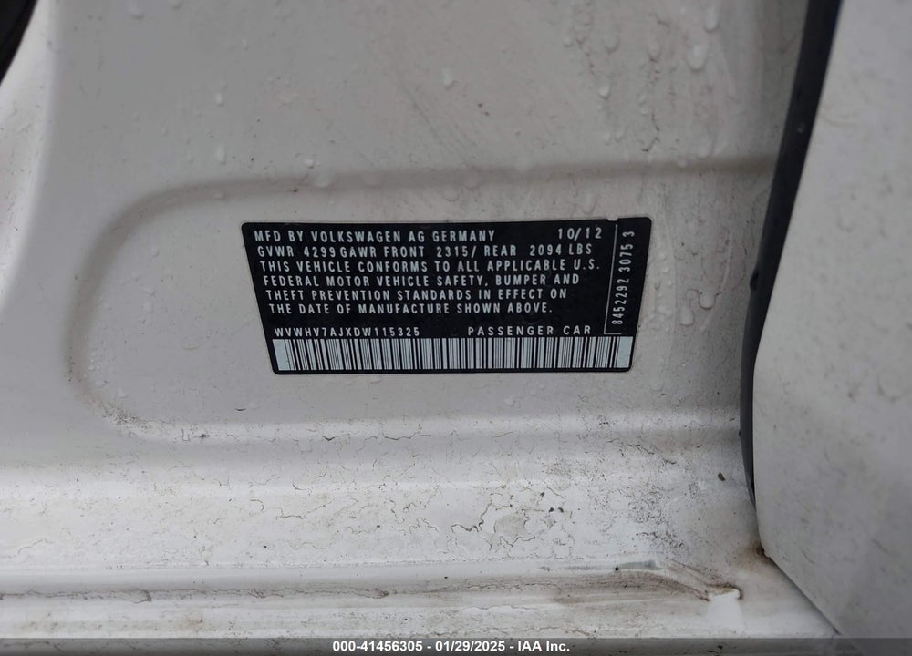 2013 VOLKSWAGEN GTI VIN: WVWHV7AJXDW115325