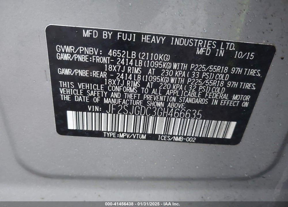 2016 SUBARU FORESTER 2.0XT PREMIUM VIN: JF2SJGDC3GH466635