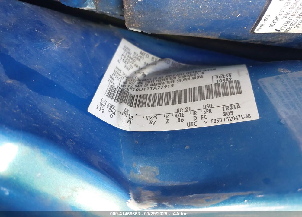 2001 FORD RANGER VIN: 1FTYR10U11TA77915