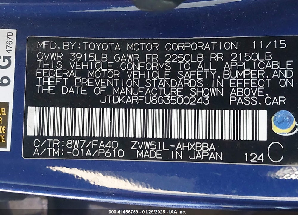 2016 TOYOTA PRIUS TWO ECO VIN: JTDKARFU8G3500243