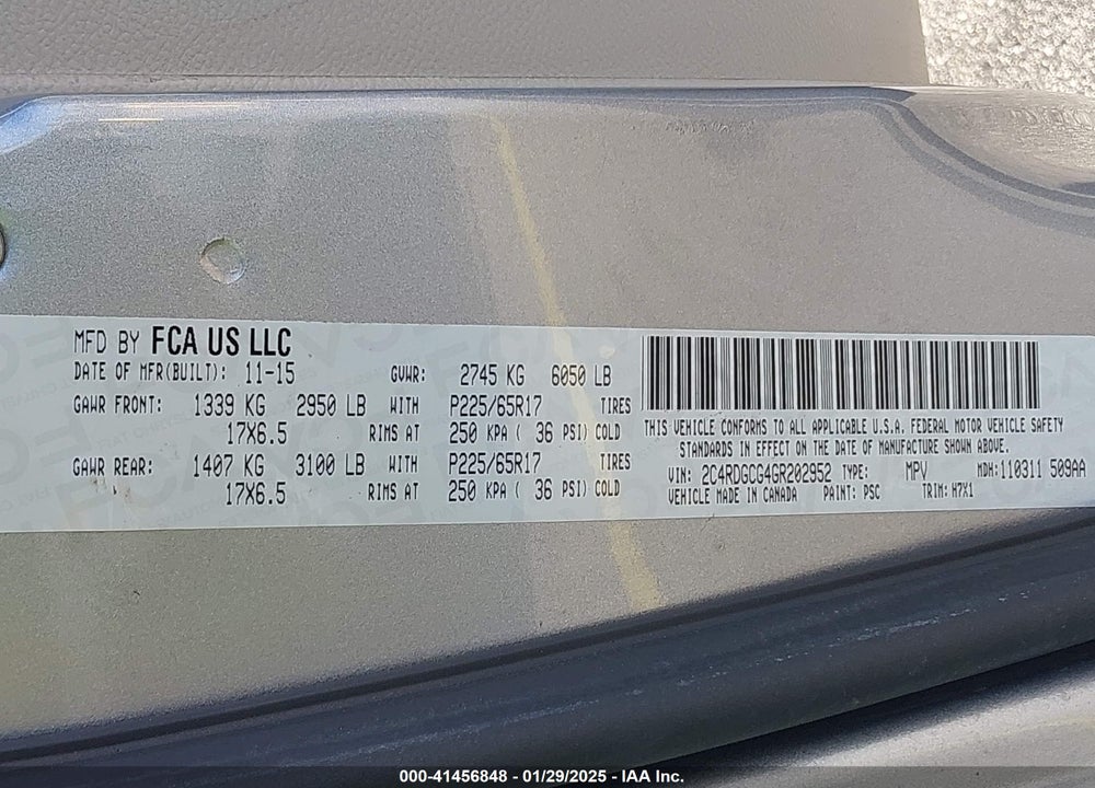 2016 DODGE GRAND CARAVAN SXT VIN: 2C4RDGCG4GR202952