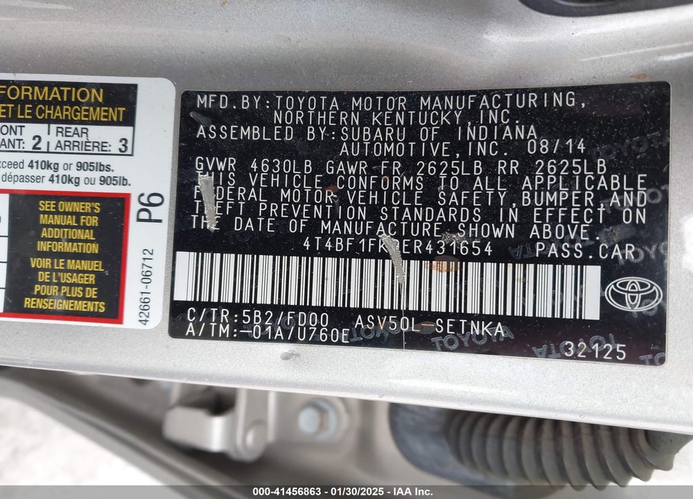 2014 TOYOTA CAMRY VIN: 4T4BF1FK9ER431654