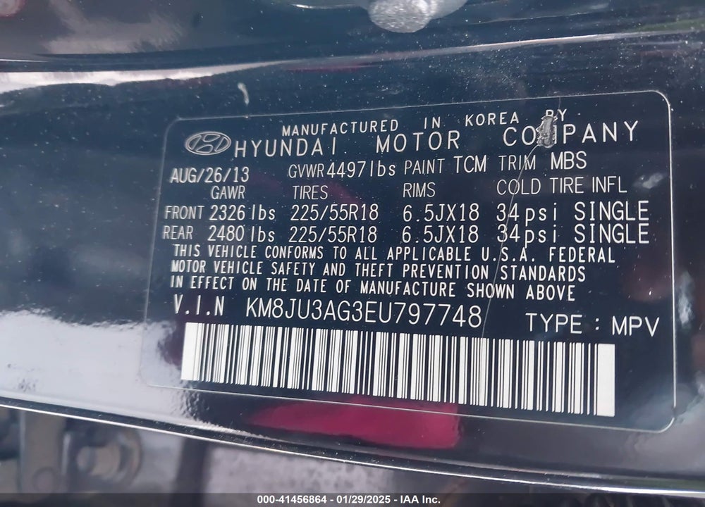 2014 HYUNDAI TUCSON LIMITED VIN: KM8JU3AG3EU797748